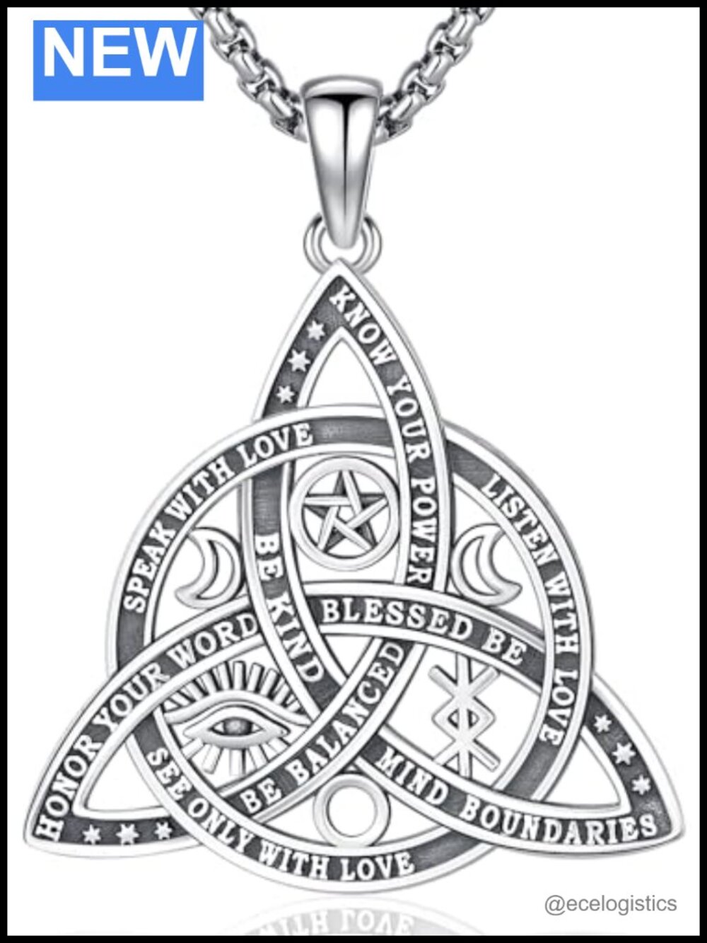 S925 Sterling Silver Witch Knot Necklace Pentacle Pagan Wiccan Amulet